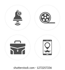 4 Notification, Suitcase, Film reel, Smartphone modern icons on round shapes, vector illustration, eps10, trendy icon set.