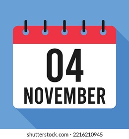 Calendario del 4 de noviembre. Fondo Azul. Calendario de vectores.
