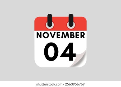 4 November calendar icon text page monthly web design on red, white, black and ash background vector, icon, or illustration with the month of November 4