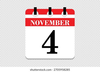 Vector Icono del calendario del 4 de noviembre, ícono del calendario del mes de 4 de noviembre, ícono del calendario del mes de noviembre, ícono del calendario del 4 de noviembre, ícono del calendario del Vector.