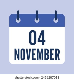 4 November Calendar, Isolated Vector Calendar.