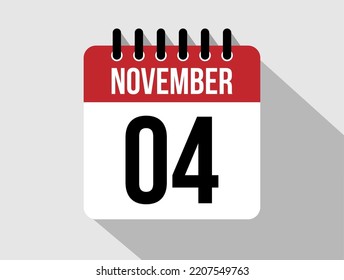 4 November calendar vector icon. Red november date for the days of the month