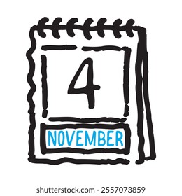 4 November date calendar - A simple yet elegant line art illustration of a date calendar captures the essence of organization and timekeeping. The clean lines and minimalistic design 