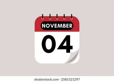 4 November month single day vector, illustration, calendar with rose red, black and off-white color background calendar November 4