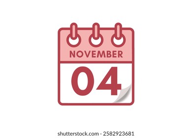 4 November month single day vector, illustration, calendar with maroon, rose and white color background calendar November 4