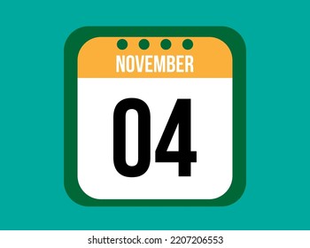 4 November orange calendar vector. November date with square on light background.