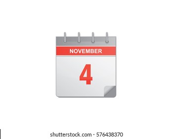 4 November red calendar vector illustration on white background
