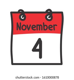 4 November. Vector flat daily calendar icon. Date and time, day, month. Holiday