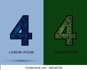 4 ,Number, Abstract, font, concept filigree, floral, natural, water and leaf graphic, vector.