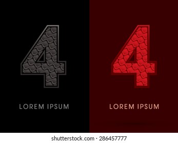 4 Number, Abstract Font, Text, Typography, concept luxury hot and dark, red and black, pattern, graphic vector.