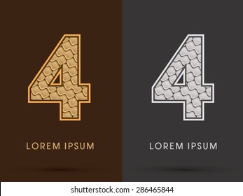 4 Number, Abstract Font, Text, Typography, concept  luxury gold and silver pattern, graphic vector