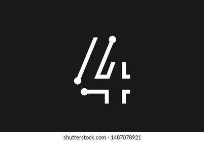 4 number black and white logo design with line and dots suitable as a logotype for a technology company or business