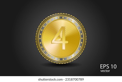 4 Número Vector Circular Oro Botón de icono Web
