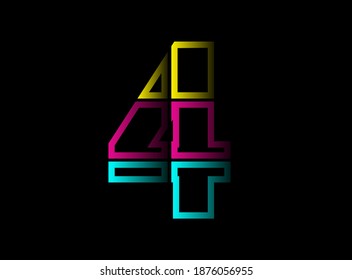 4 number cmyk color vector desing logo. Dynamic split blue, pink, yellow color on black background. For social media,design elements, creative poster, web template and more