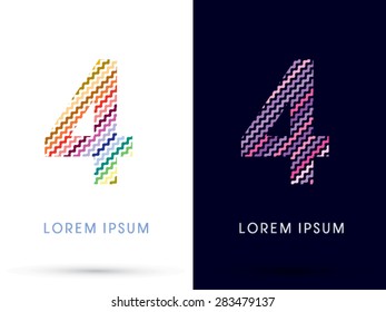 4 Number ,Colorful font designed using zigzag line, graphic vector.