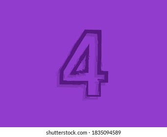 4 number font, hand drawn brush stroke. Modern, elegant calligraphic design. For design element, logo, creative poster etc. Vector illustration 