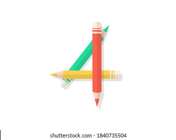 4 number font made of multicolored pencils. Vector design element for logo, banner, posters, card, labels etc. 