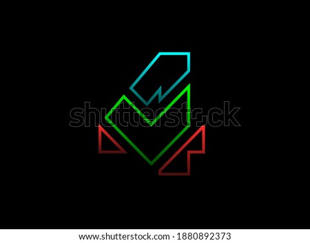 4 number font, vector design logo. Dynamic, rgb split-color, red, green, blue on black background. Eps10 illustration