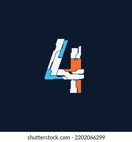 4 Number Four Abstract Geometric Modern Logo Icon Sign. Cyber Futuristic Style Flat Vector Illustration Template