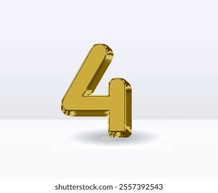 4 Number Gold With White 3D Render With Background.