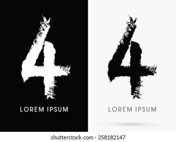 4 ,Number ,grunge brush freestyle font, designed using black and white handwriting line shape, logo, symbol, icon, graphic, vector.
