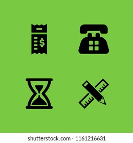 4 number icons in vector set. bill, clock, old telephone and ruler illustration for web and graphic design