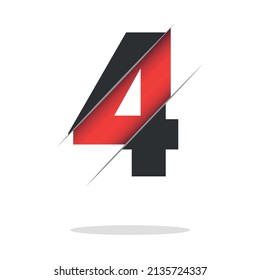 Diseño de logotipo de 4 números con un fondo creativo de corte y círculo negro. Diseño de logotipo creativo.