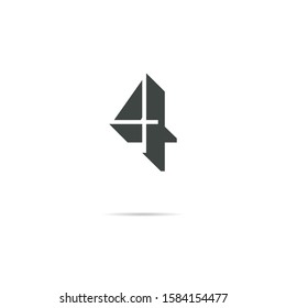 4 number logo shadow digit design vector