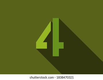 4 Número con sombra larga, color verde estilo de corte. Para logotipo, etiqueta de marca, elementos de diseño, identidad corporativa, aplicación y más. Ilustración modificable del vector.