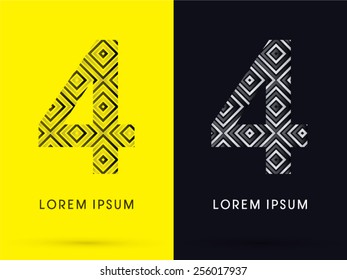4 ,Number ,Luxury font, designed using black and white line square geometric shape, logo, symbol, icon, graphic, vector.