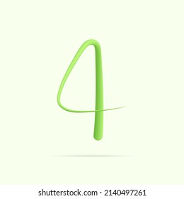 4 number made with green plant. Vector hand draw natural font for ecology logo, herbal elements, green concepts design etc.