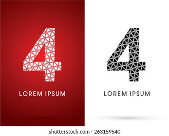 4 ,Number, Modern font, designed using white and black triangle geometric shape. on red and white background, ,logo, symbol, icon, graphic, vector.