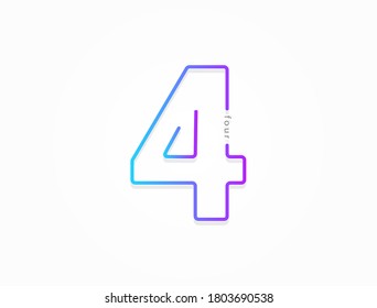 4 number, modern gradient font alphabet. Trendy, dynamic creative style design. For logo, brand label, design elements, application and more. Isolated vector illustration