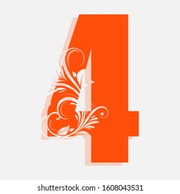 4 Number Orange Font Vector