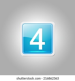 4 Number Square Vector Blue Web Icon Button