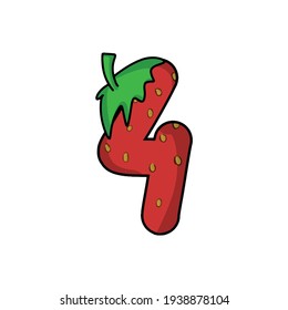 4 number strawberry character vector template design illustration