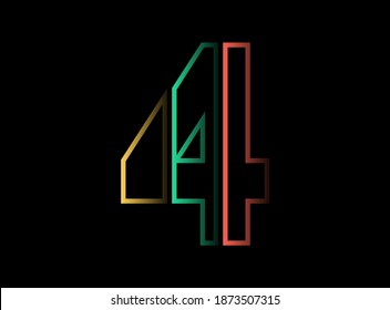 Diseño vectorial de 4 números, logotipo de fuente. Color rojo, verde, amarillo sobre fondo negro. Para medios sociales, elementos de diseño, afiches creativos, plantillas web y más