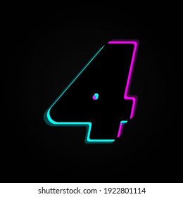 4 Zahlenvektorfarben neonfarben. Für dunkle Nacht Themen, lebendige Identität, Techno-Design, App-Logo und mehr