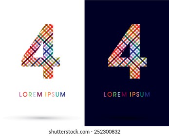 4 ,Number,colorful font,designed using colors line on white and black background, concept wicker,basket ,woven, ribbons,happy,fun,joy,fantasy,love,gift,logo, symbol, icon, graphic, vector.