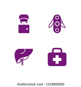 4 nurse icons in vector set. equipment, liver and doctor illustration for web and graphic design