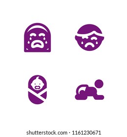 4 nursery icons in vector set. newborn, diaper and crying illustration for web and graphic design