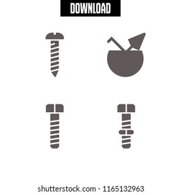 4 nut vector icon set with coconut and screw icons for mobile and web