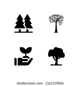 4 oak icons in vector set. tree illustration for web and graphic design