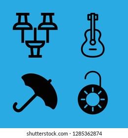 4 object icons with unlocked and umbrella in this set
