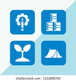 4 object icons in vector set. tent, plant, barrel and pencil illustration for web and graphic design