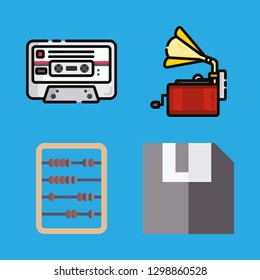 4 obsolete icons with cassette and gramophone in this set