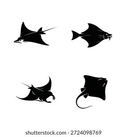  4 Ocean Fish Silhouette Vektor Set 