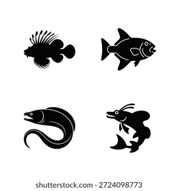  4 Ocean Fish Silhouette Vector Set 