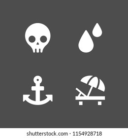 4 ocean icons in vector set. sunbed, skeleton, anchor and water illustration for web and graphic design