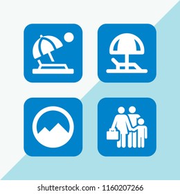 4 ocean icons in vector set. hammock, mountains inside a circle, beach and holidays illustration for web and graphic design